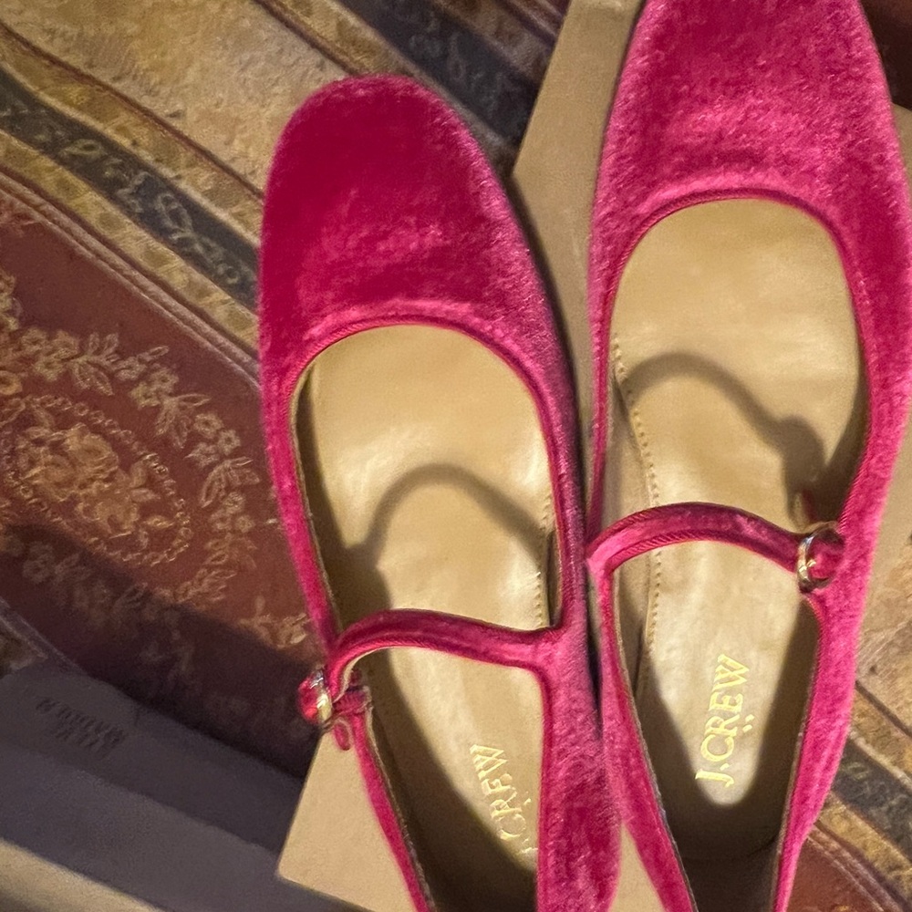 J. Crew Women's Pink Velvet Mary Jane Shoes